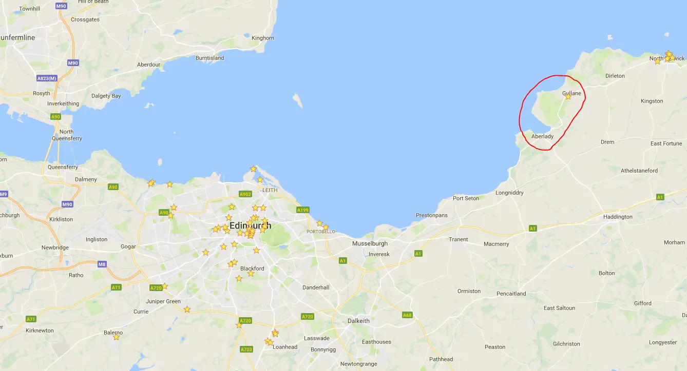 location of coastal walk gullane aberlady from edinburgh