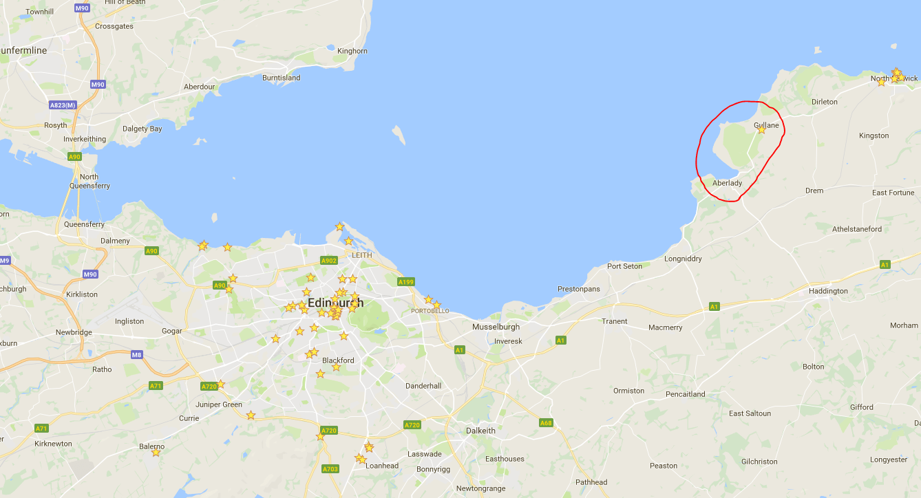 location of coastal walk gullane aberlady from edinburgh