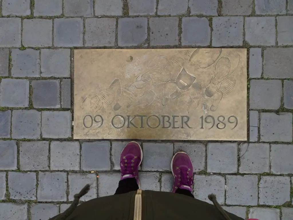 Plaque commemorating the events of 9th October 1989. The footprints represent the people who gathered there. leipzig germany