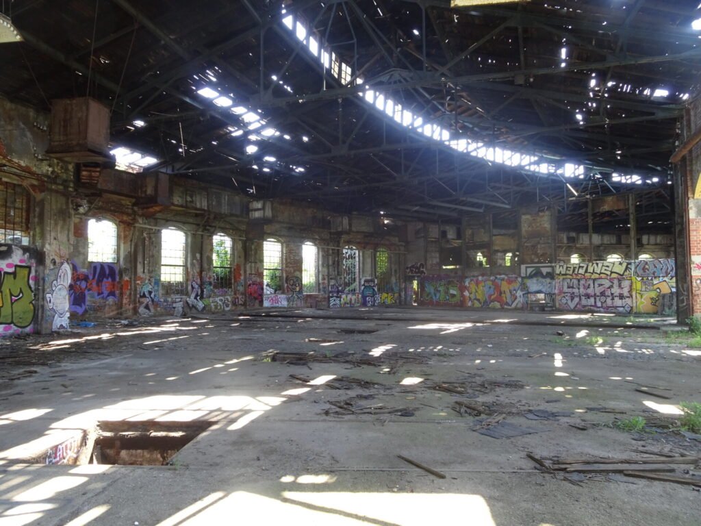 Inside abandoned RAW maintenance and repair shop for vehicles on the former Deutsche Reichsbahn