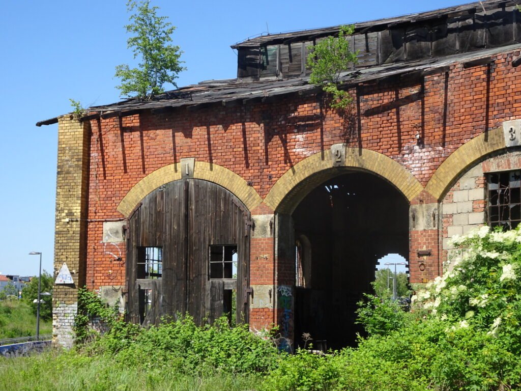red brick building old archways