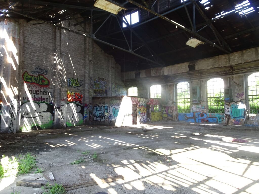 sun shines inside old warehouse