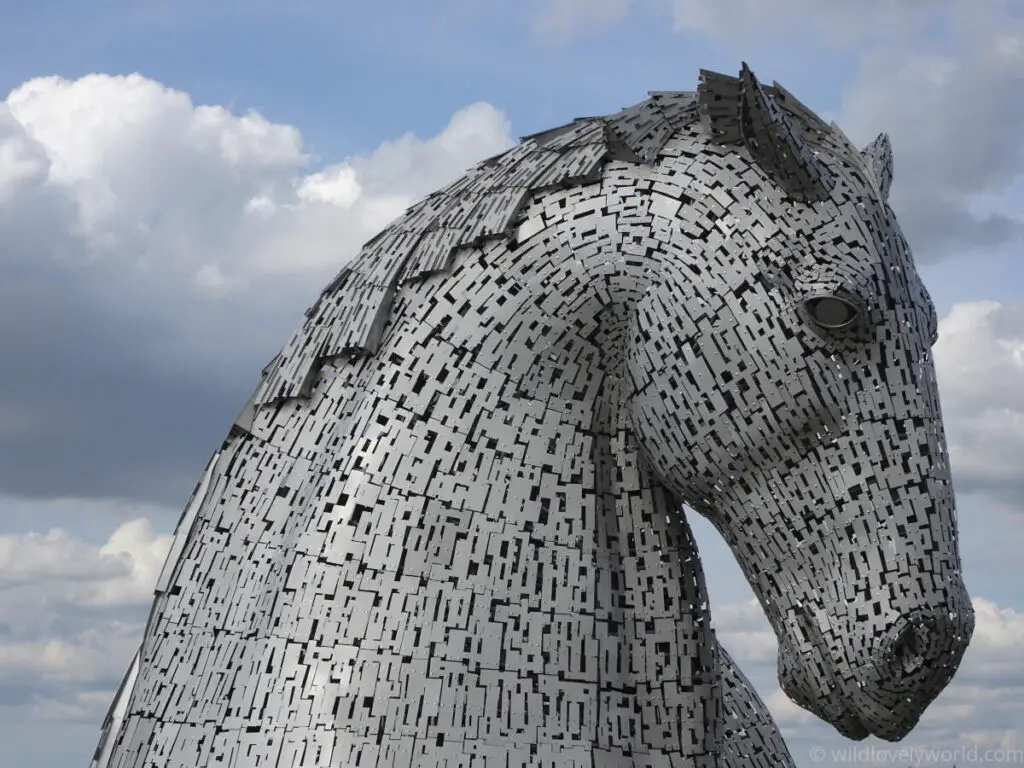 the head down kelpie - huge horse head sculpture - in falkirk scotland