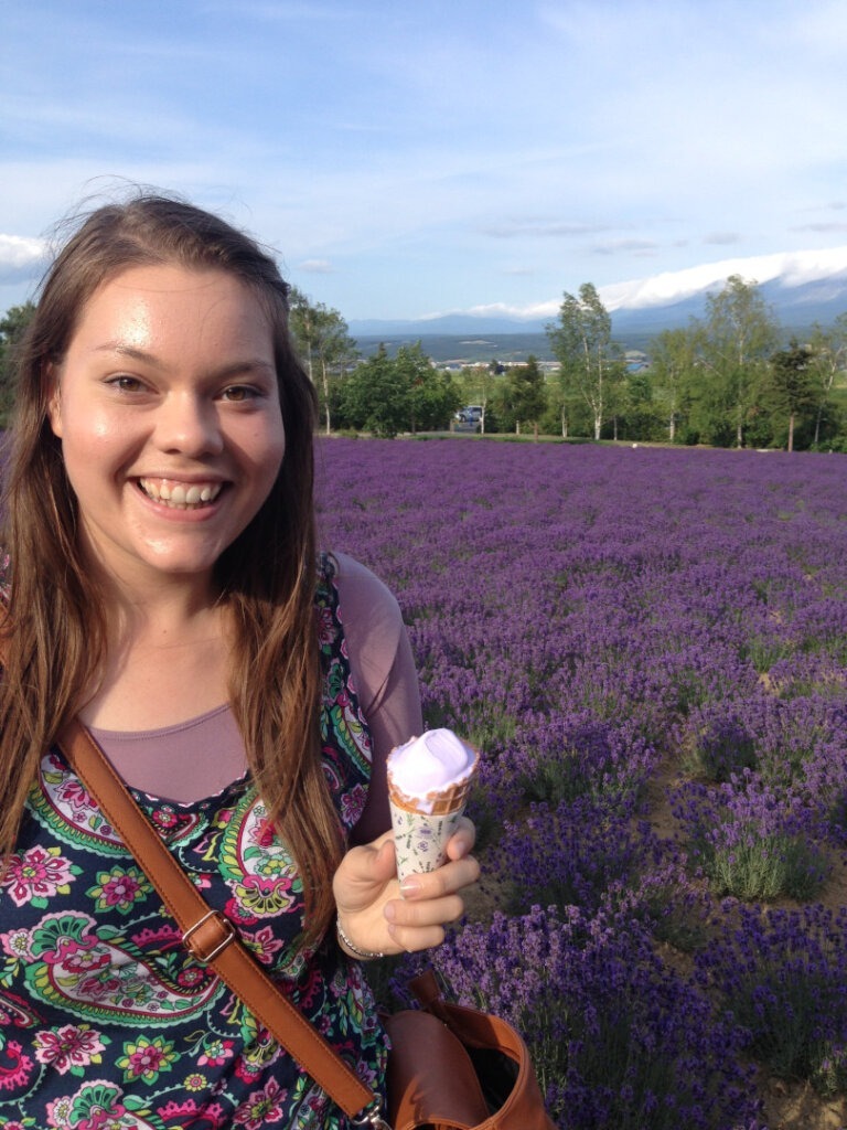 lavender soft serve ice cream fields nakafurano hokkaido