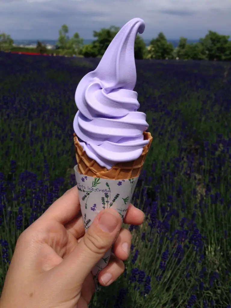 lavender soft serve ice cream nakafurano famous local food hokkaido