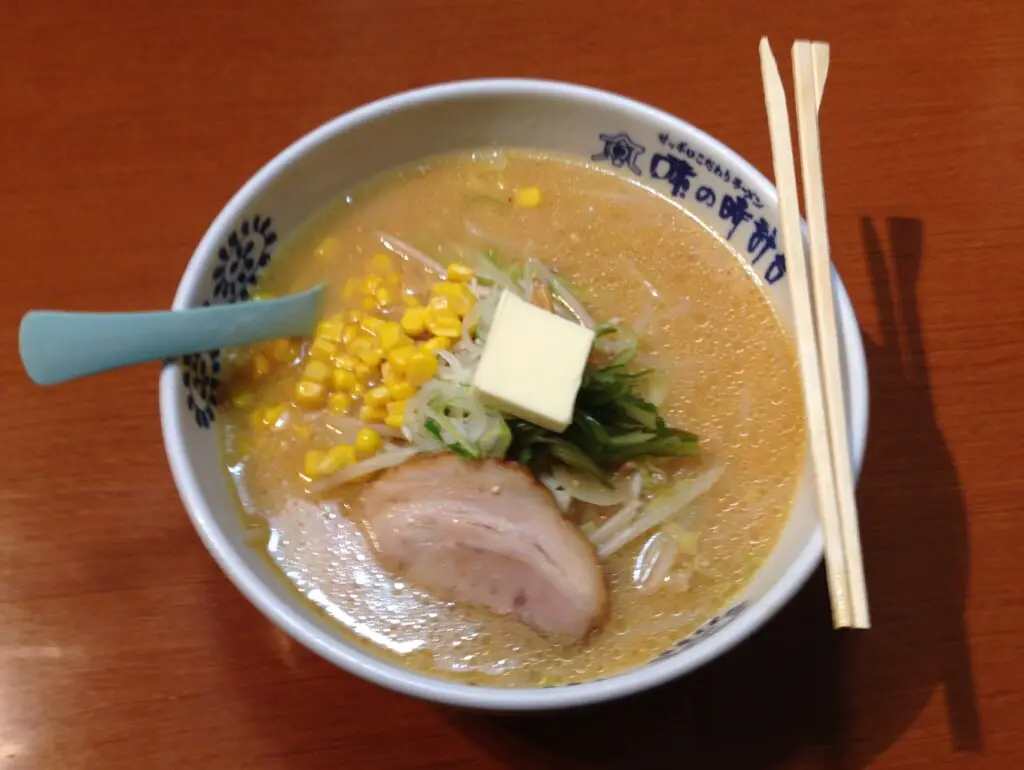 bowl of sapporo hokkaido ramen famous local food with butter and corn
