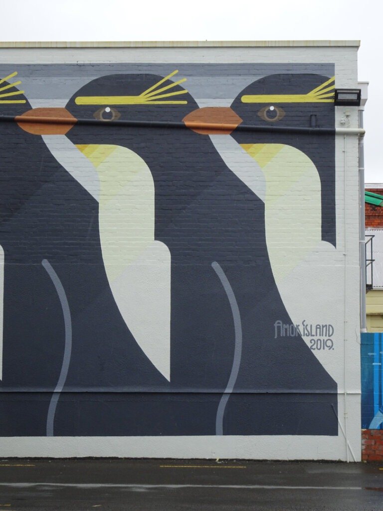 large mural of penguins in whanganui