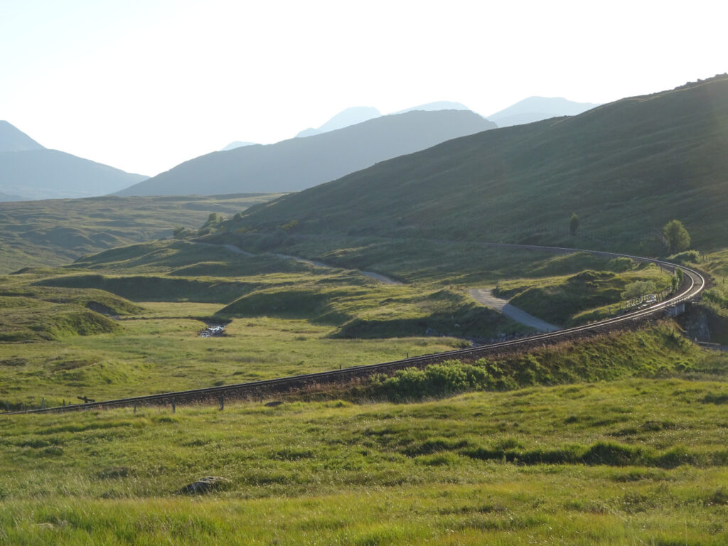 west highland line railway walk path to loch treig from corrour