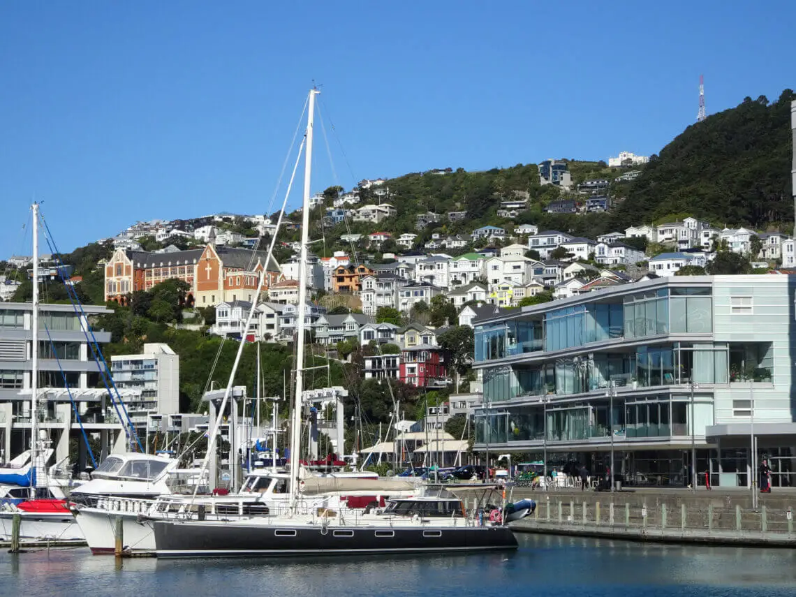 view of boats and houses on hills at the waterfront wellington