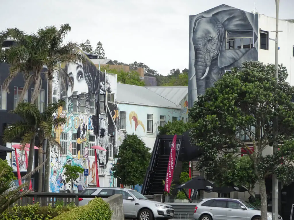 view of murals and street art in new plymouth in taranaki north island new zealand