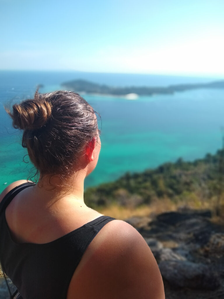 lauren looking at koh lipe from a neighbouring island, thailand