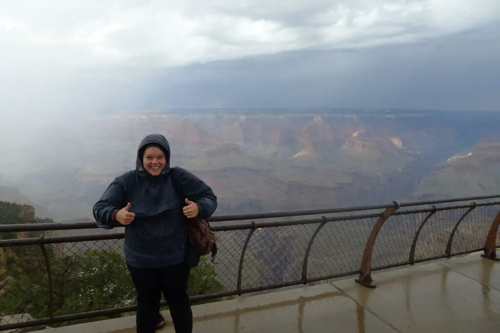 lauren at the grand canyon in the rain