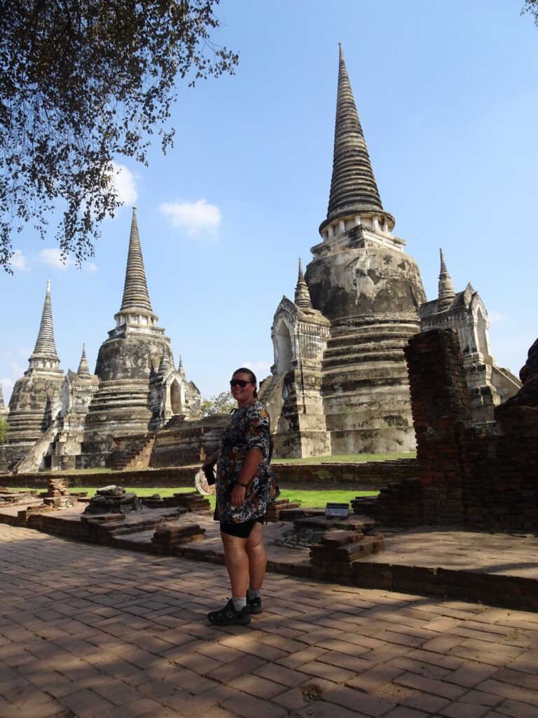 lauren at a temple in ayutthaya thailand