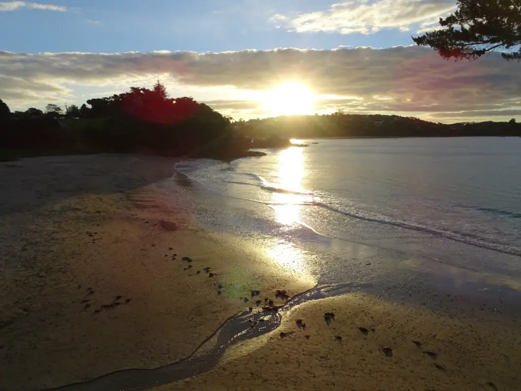 sunset at little oneroa beach waiheke island auckland new zealand