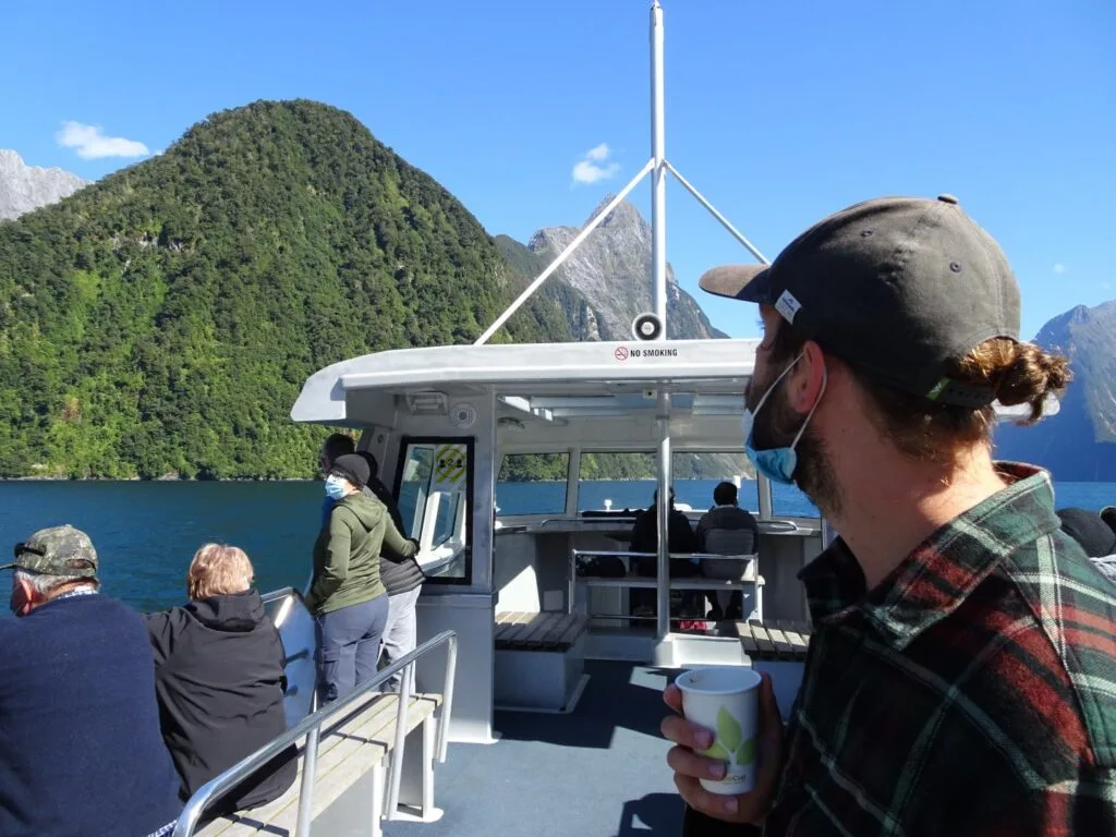 fiachra on the mitre peak cruise boat in milford sound