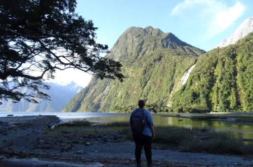 lauren viewing milford sound and lady bowen falls