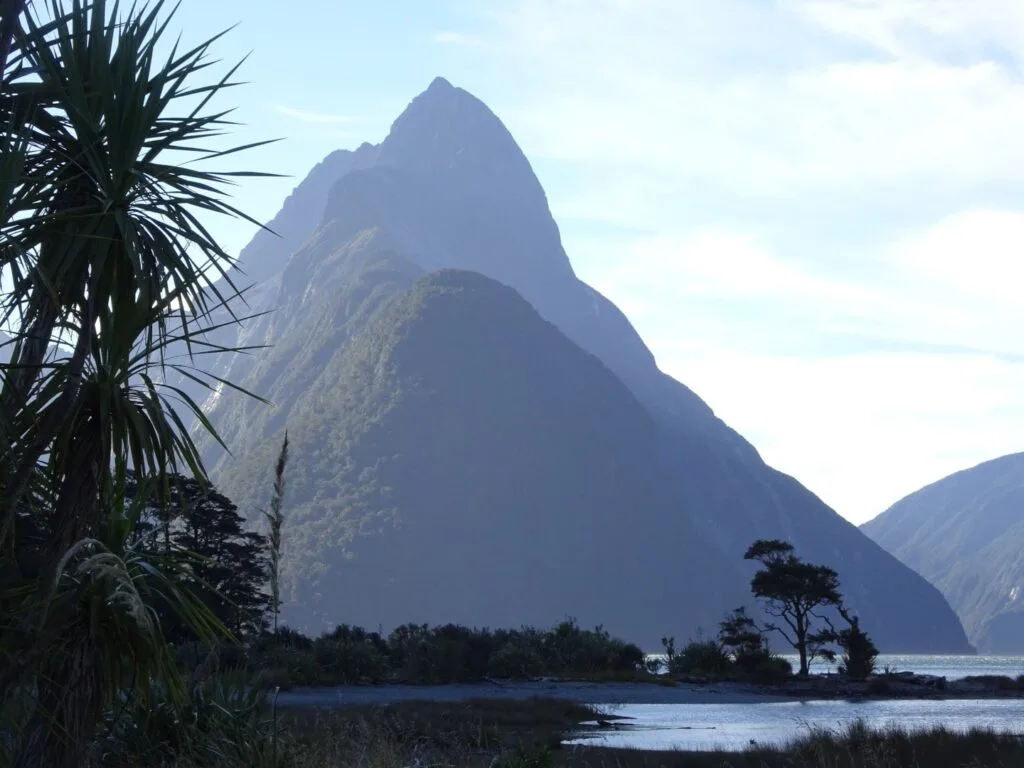 view of mitre peak in milford sound