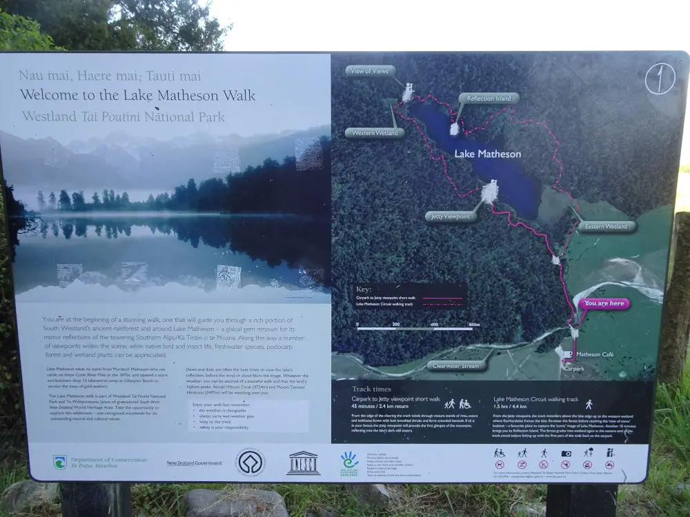 lake matheson loop walk trail map
