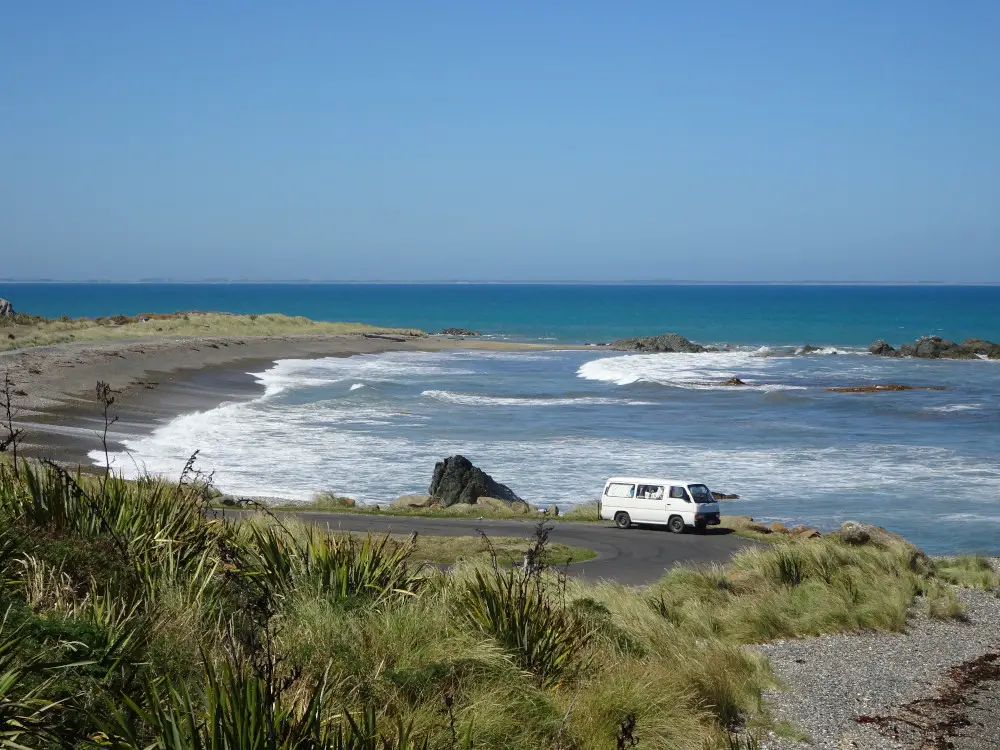 our campervan in new zealand by the coast