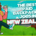 the best paid backpacker jobs in new zealand - wild lovely world travel blog - girl backpacker holding money walking on a grassy field with mountains in the background and a kiwi bird next to her - illustration by fiachra hackett