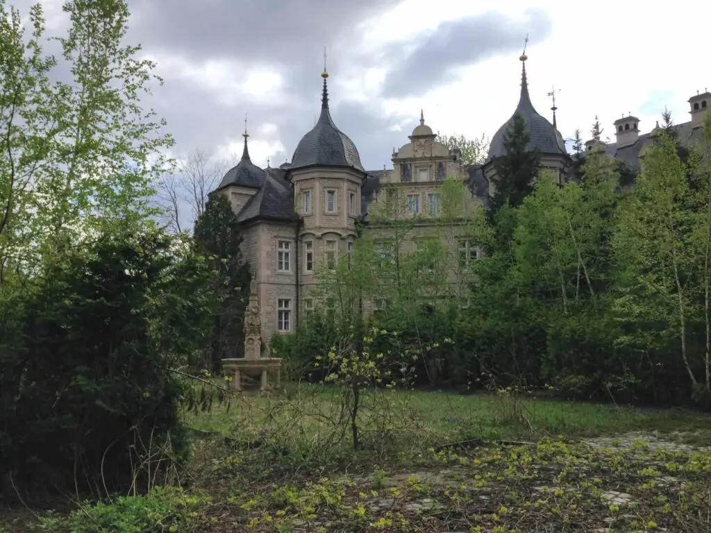 overgrown abandoned gothic castle at japanese theme park the gluck kingdom in hokkaido japan