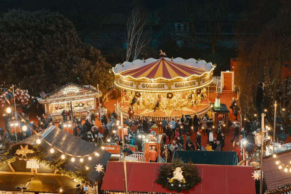 view of edinburgh christmas market fun fair
