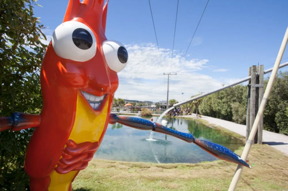 shawn the prawn giant prawn statue huka prawn park mascot