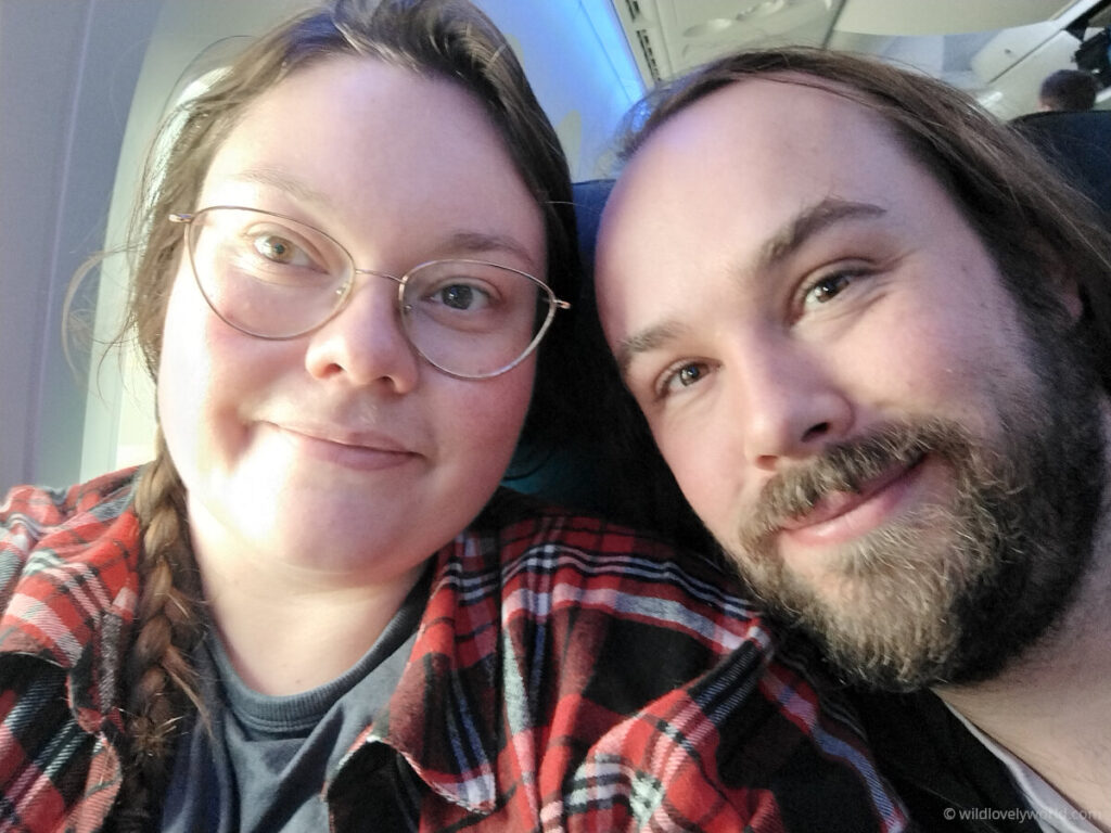 lauren and fiachra selfie on the flight from ireland to canada