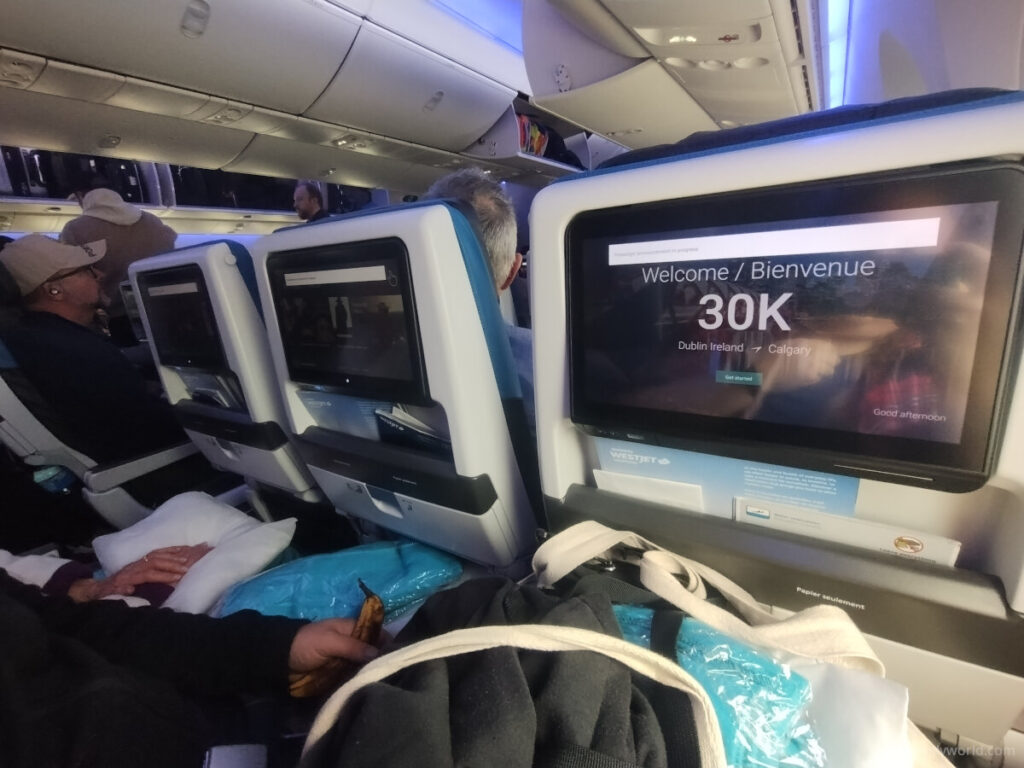 seat view row k seat 30 westjet flight dublin to calgary ireland to canada