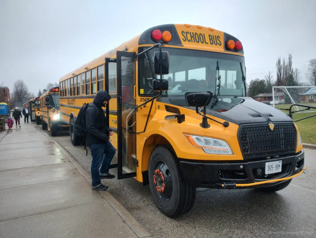 fiachra boarding a yellow school bus