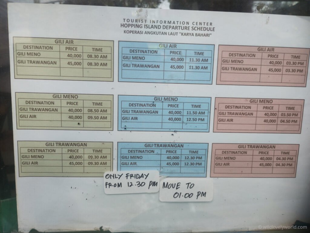 gili islands island hopper public boat shuttle timetable departure schedule