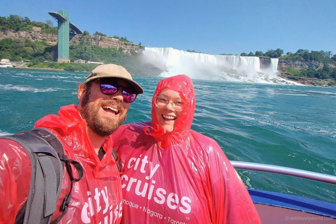 fiachra and lauren at niagara falls on the city cruises canada
