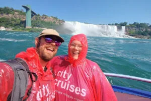 fiachra and lauren at niagara falls on the city cruises canada