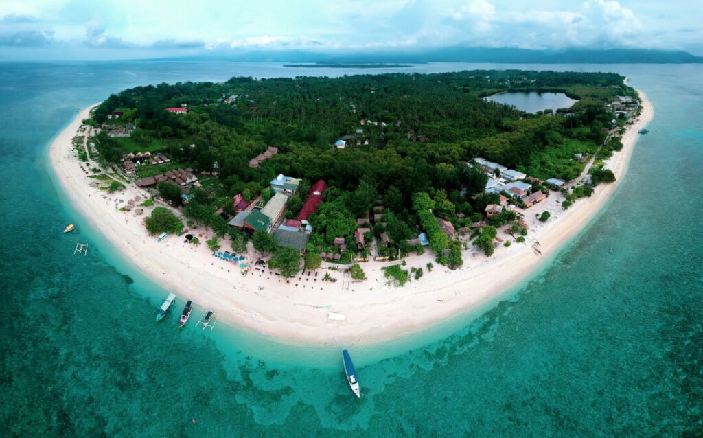 view of gili meno island from a drone in lombok indonesia gili islands