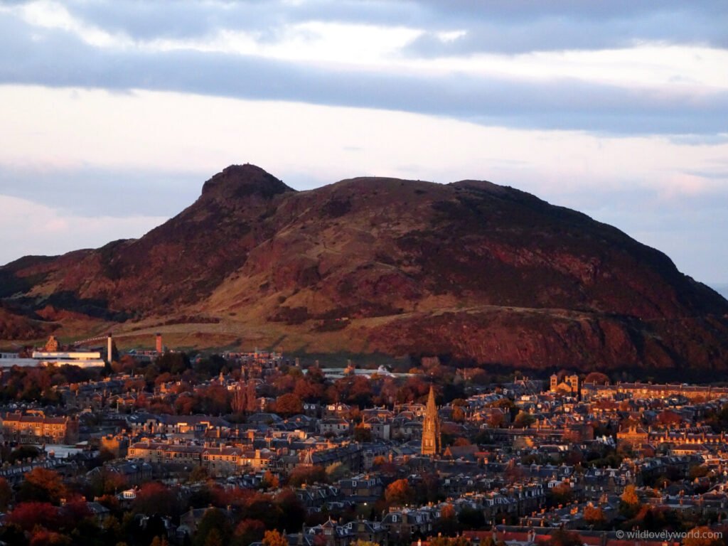 arthurs seat during golden hour viewed from blackford hill